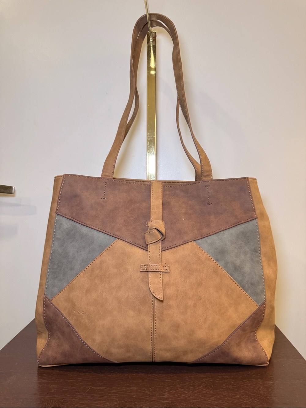 boc Brown & Gray Patchwork Tote with Knot Accent